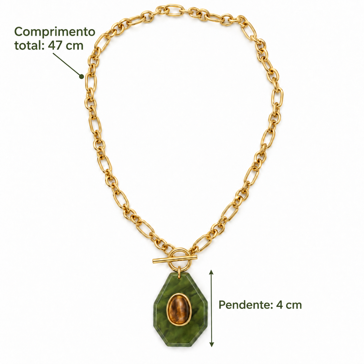 Medidas do colar Myssac Forest Glow: 47 cm e pendente de aproximadamente 4 cm