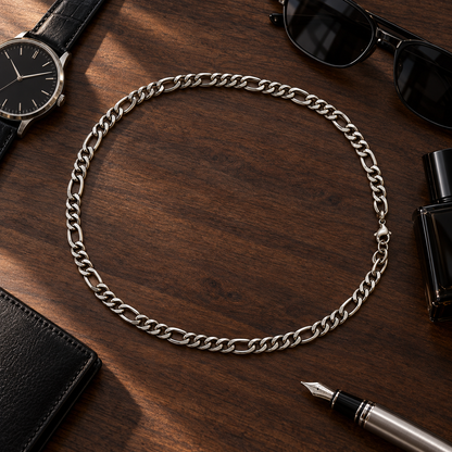 Colar masculino em mesa com acessórios masculinos